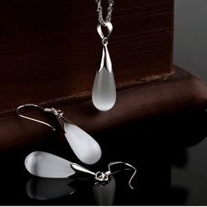 Cats Eye 925 SS Earrings and Necklace Set